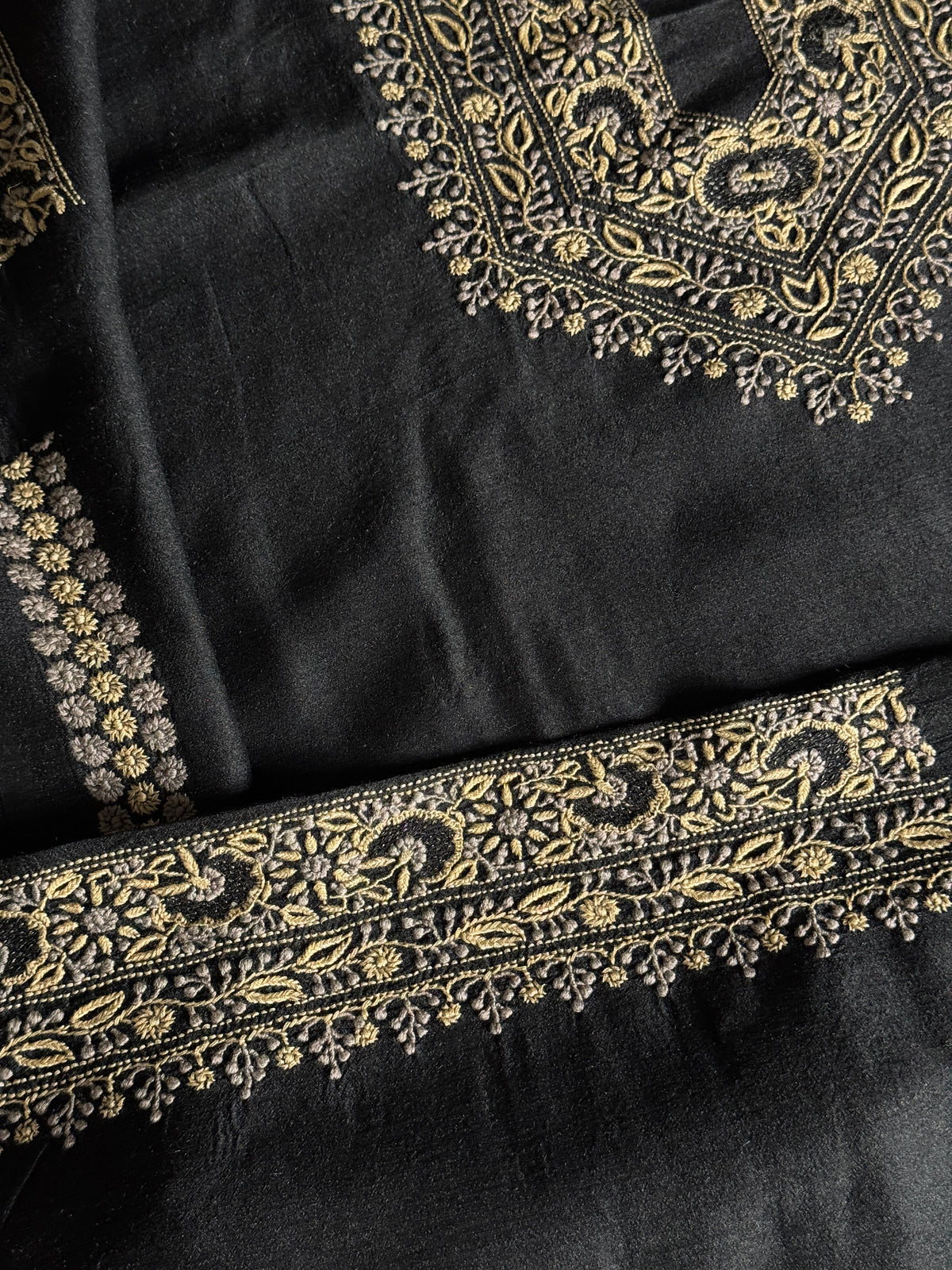 Black Shade Moonga Silk Chikankari Men’s Kurta Fabric