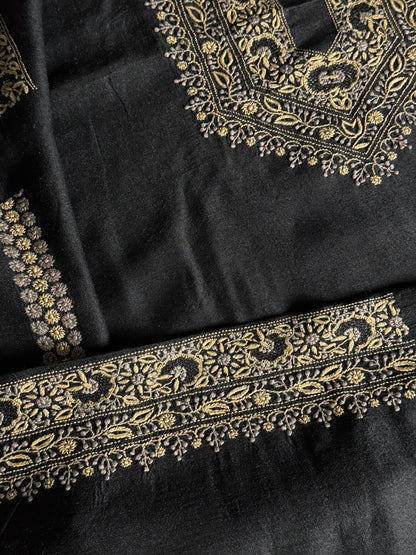 Black Shade Moonga Silk Chikankari Men’s Kurta Fabric