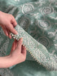 Mint Green Sparrow Motif Noor Organza Chikankari Saree With Blouse