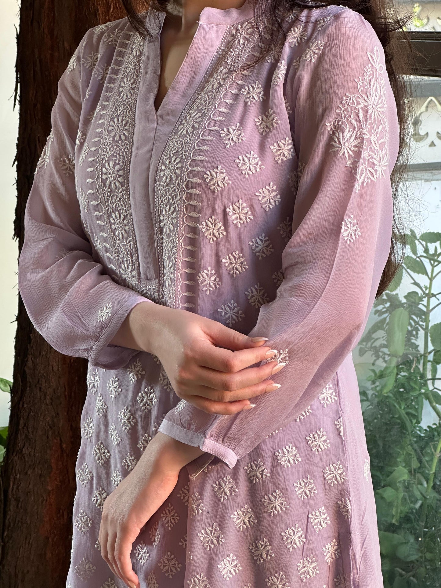 Lavender Chiffon Afghani Shalwar Chikankari Coord Set - Fine Chikankari Work