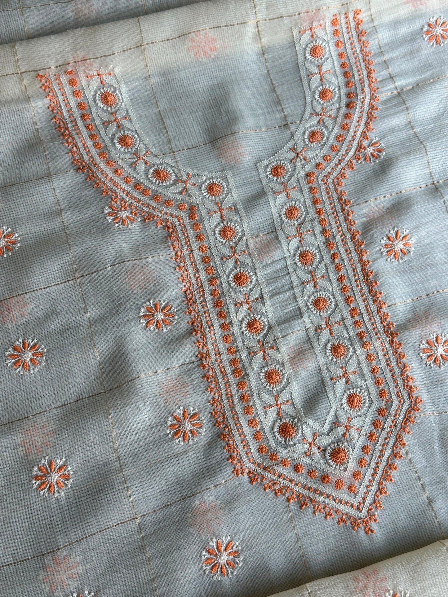 Cream Shade Tissue Zari Kota Chikankari Unstitched Fabric