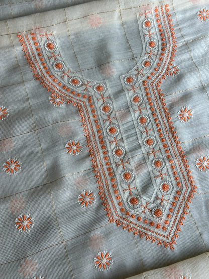Cream Shade Tissue Zari Kota Chikankari Unstitched Fabric