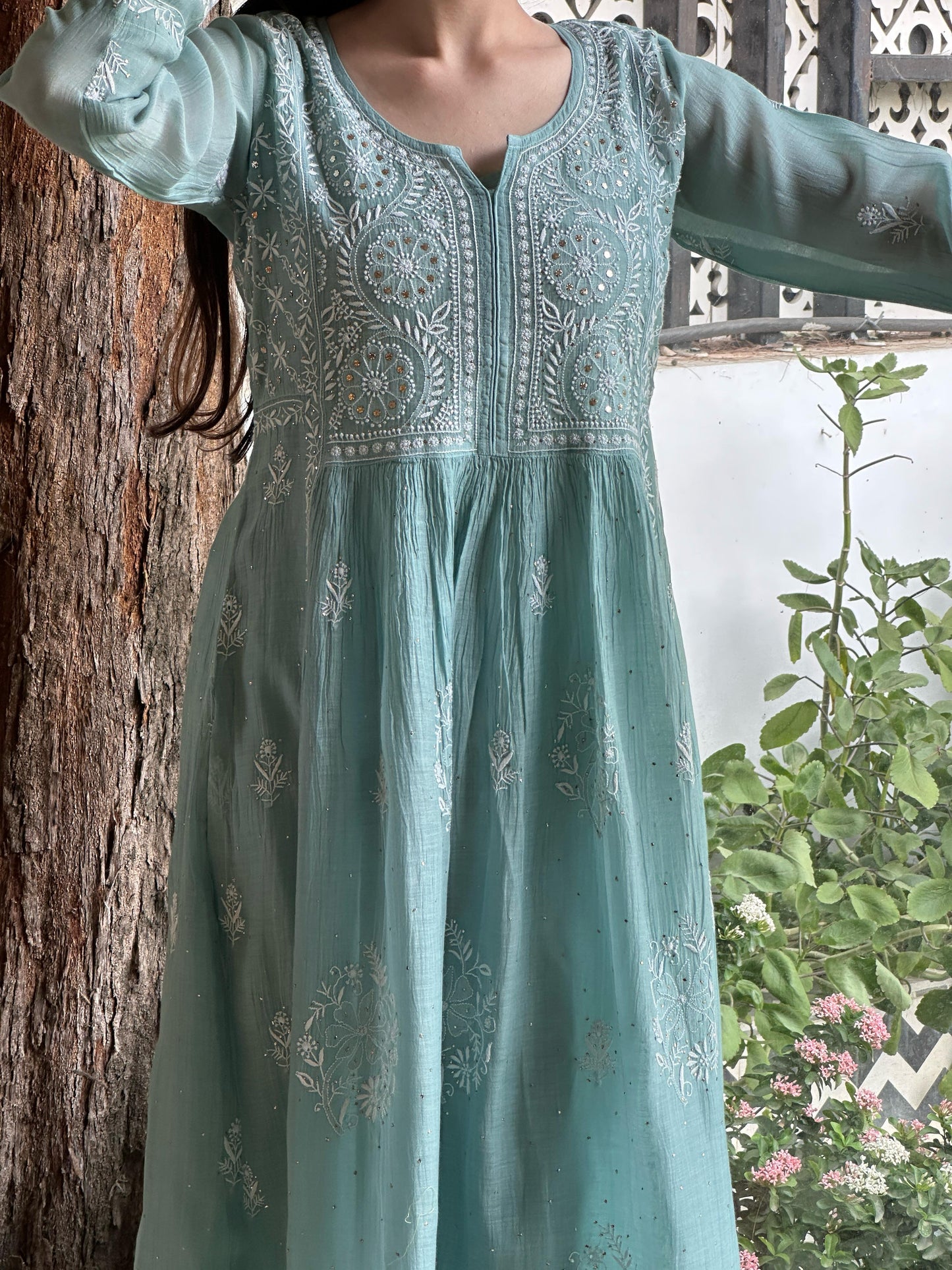 Light Blue Shade Malmal Mukaish Kamdani Chikankari Ready to Wear