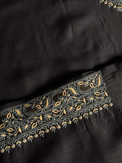 Black Shade Moonga Silk Chikankari Men’s Kurta Fabric