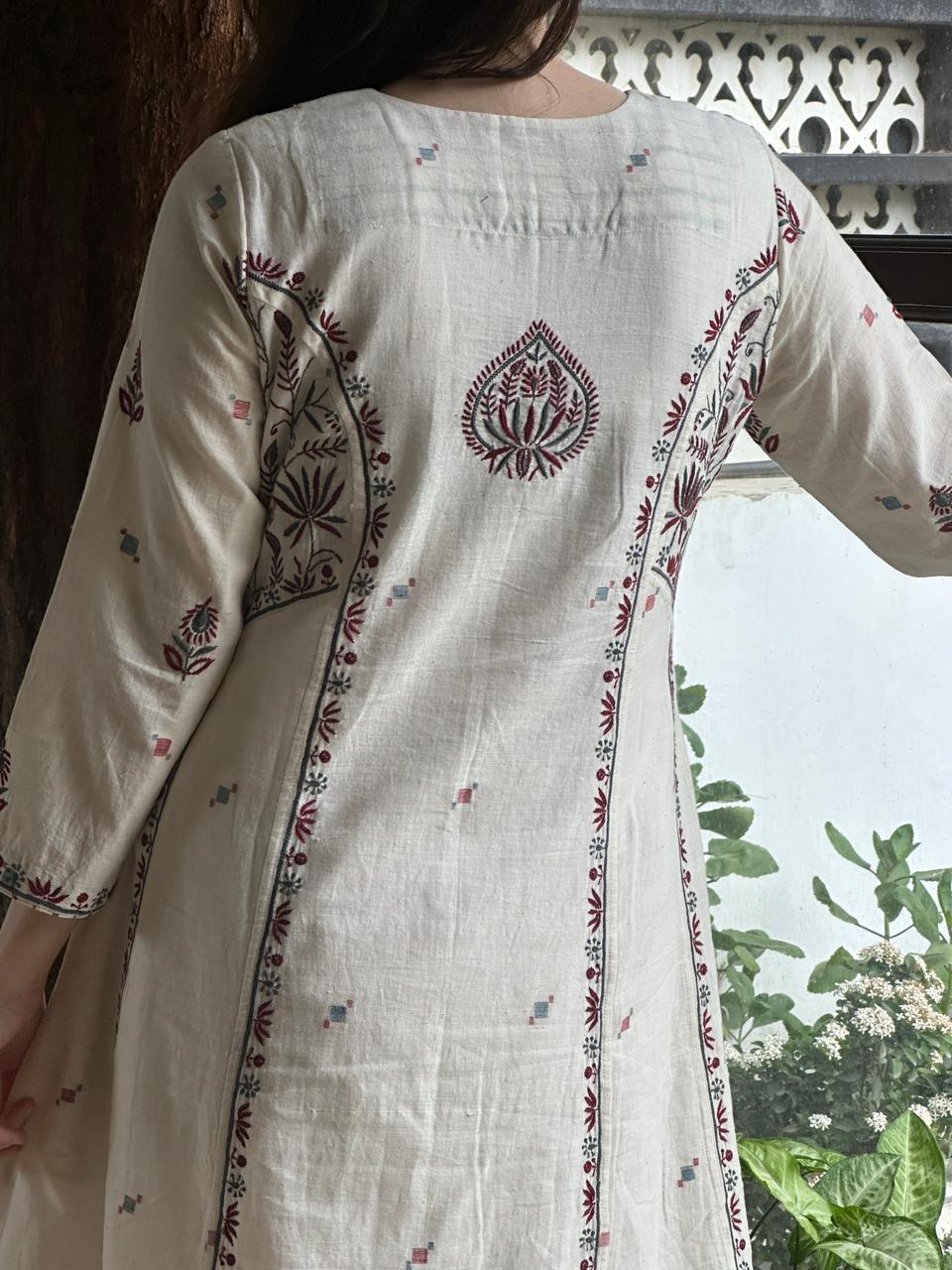 Off White Handspun Malkha Chikankari Panel Tunic