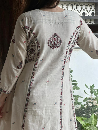 Off White Handspun Malkha Chikankari Panel Tunic