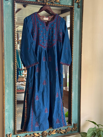 Blue Malkha Handspun Chikankari Tunic