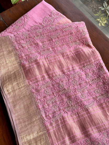 Pink Shade Chanderi Chikankari Saree
