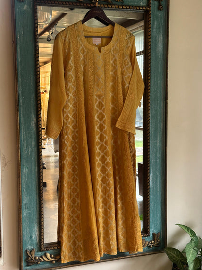 Yellow Shade Zari Chanderi Chikankari Ready to Wear Tunics