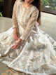 Ivory Kota Pattu Chikankari Suit Set with Organza Dupatta & Pearl Loop Buttons