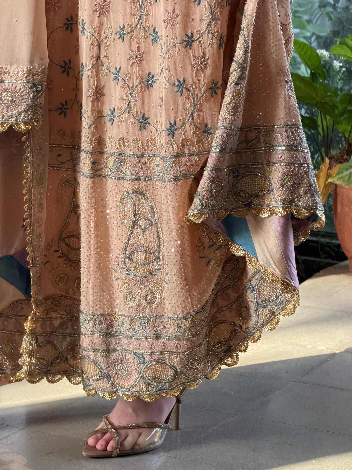 Tukdi Multi Colour Pure Georgette Chikankari Anarkali