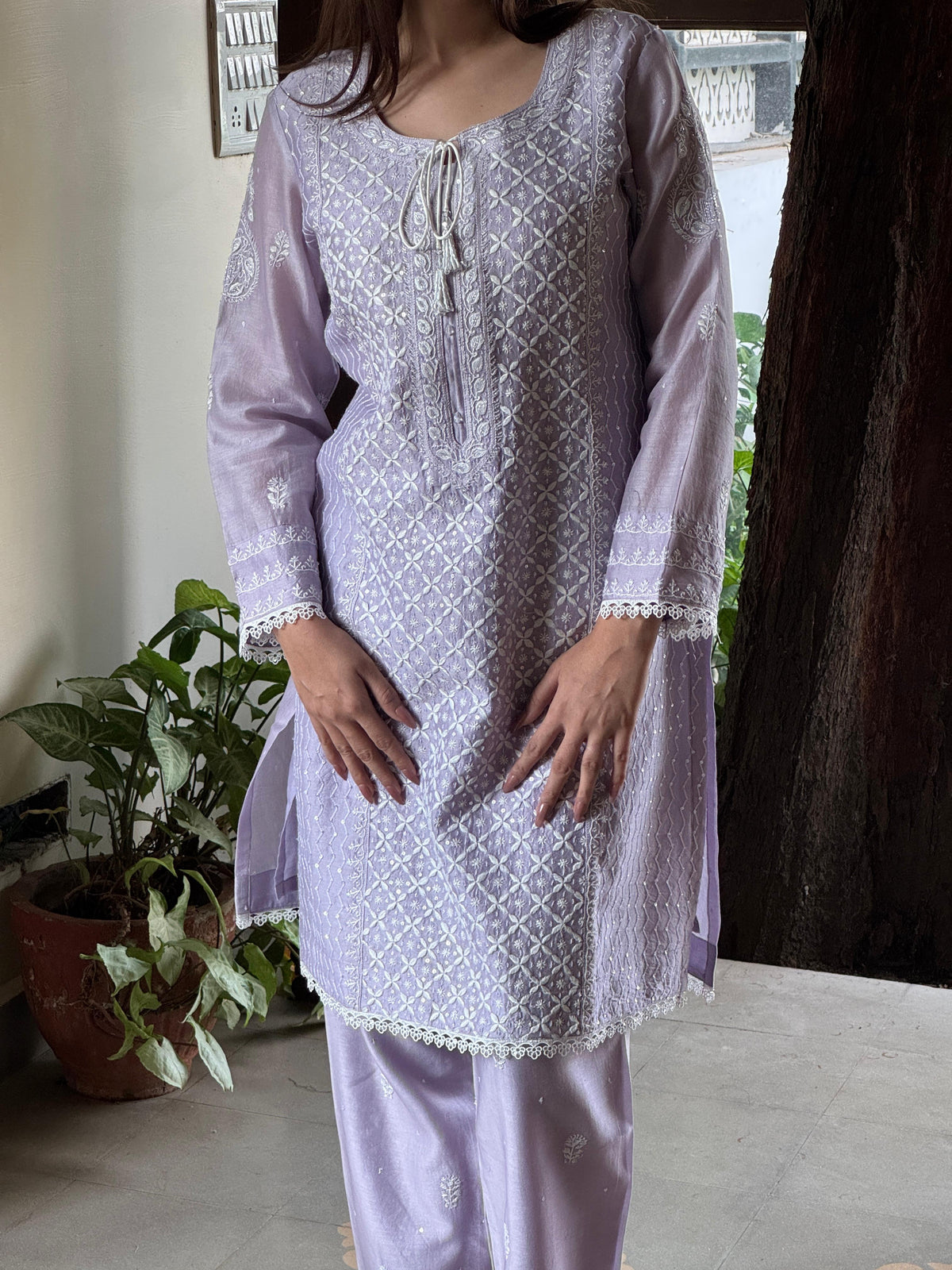 Lavender Shade Jacquard Sequins Chikankari Co-Ord Set