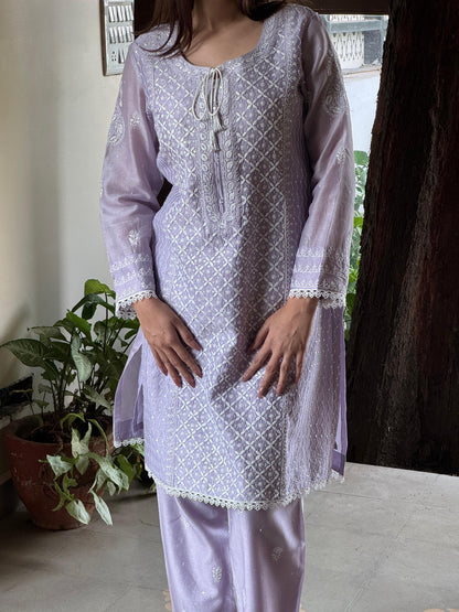 Lavender Shade Jacquard Sequins Chikankari Co-Ord Set