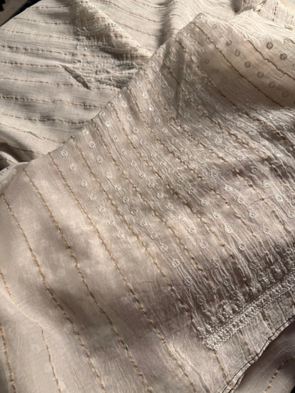 White Zari Chanderi Men’s Kurta Fabrics