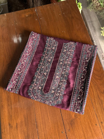 Wine Shade Moonga Silk Chikankari Men’s Kurta Fabric