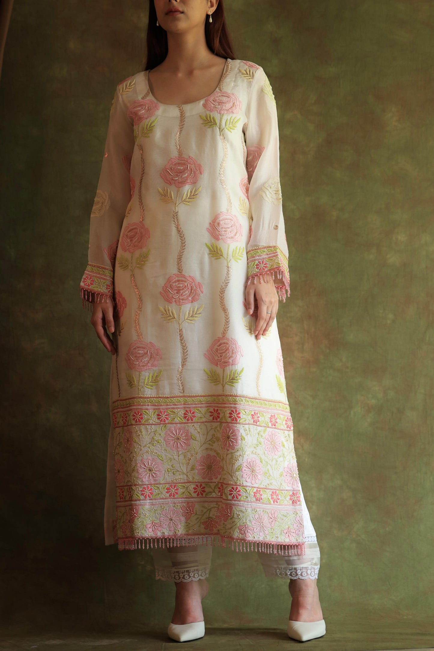 Banarasi Noor Organza Chikankari Kurta With Dupatta