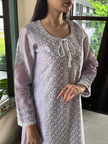 Lavender Shade Jacquard Sequins Chikankari Co-Ord Set