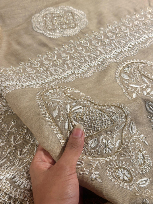 Natural Shade Fine Chikankari Ari Tissue Silk Dupatta