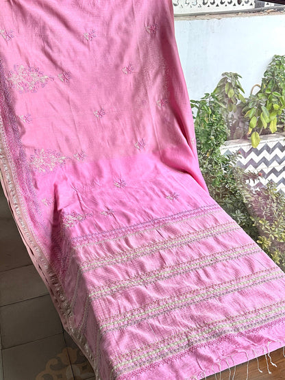 Pink Shade Chanderi Chikankari Saree