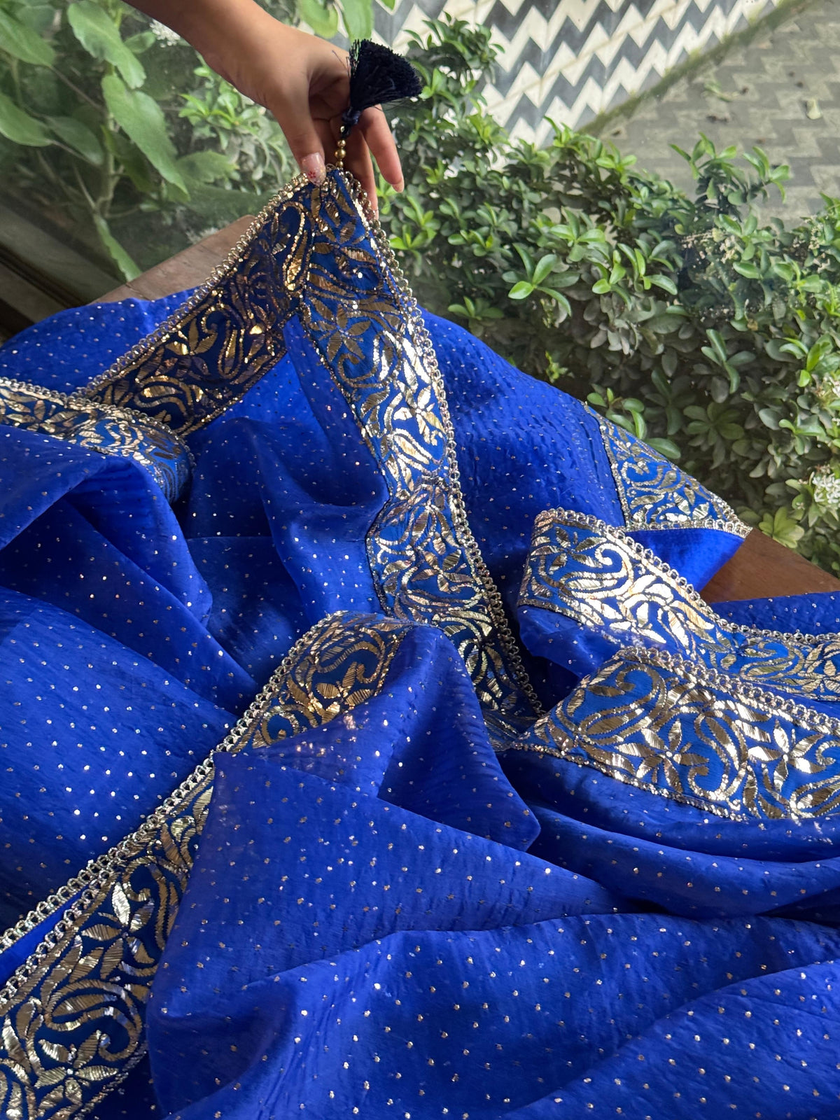 Royal Blue Shade Mukaish Lakh Dana Saree With Blouse