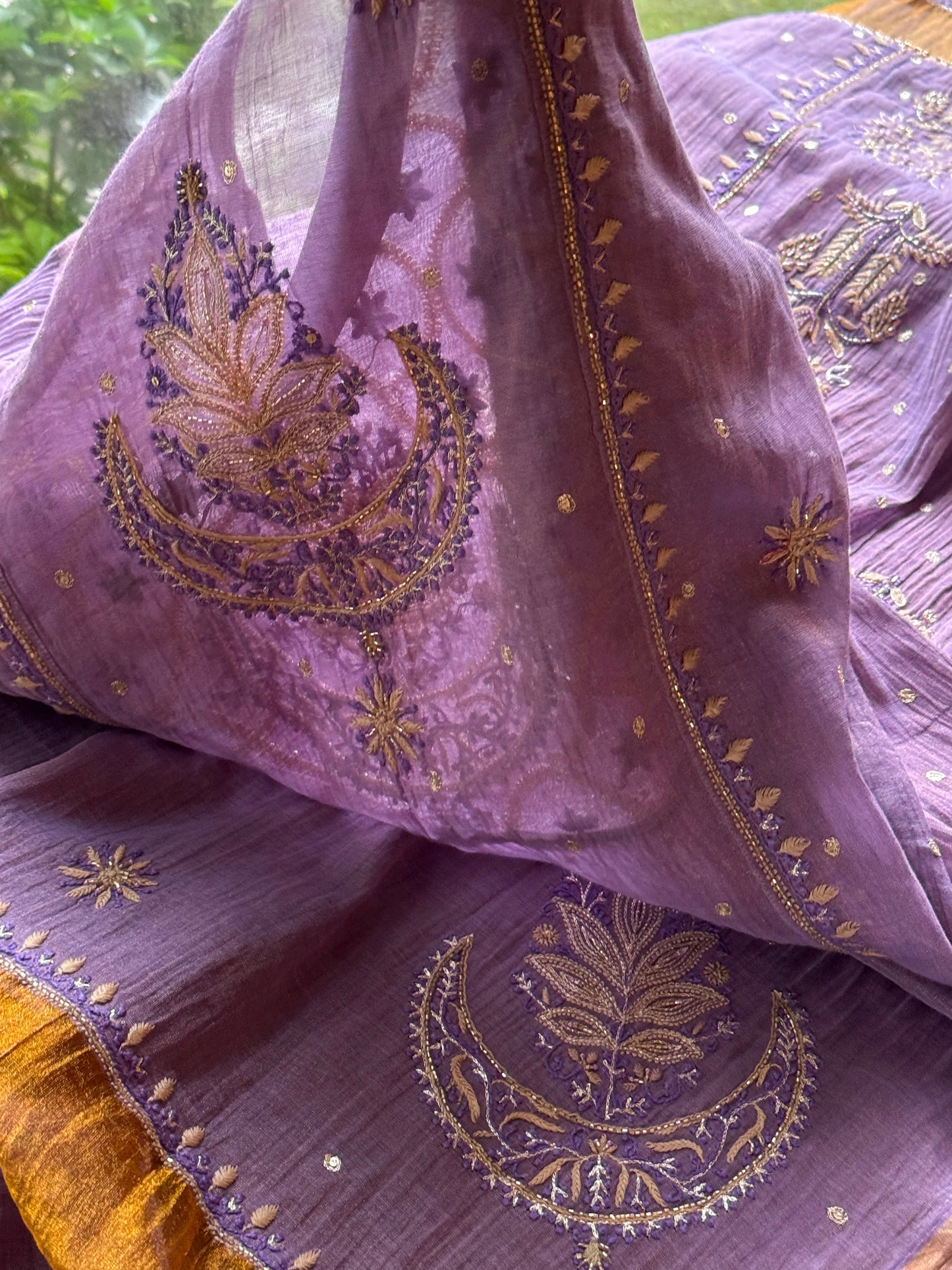 Lilac Purple Shade Tissue Silk Bhopali Kurta Dupatta Set