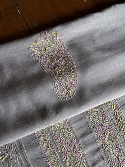 Blue Shade Moonga Silk Chikankari Men’s Kurta Fabric