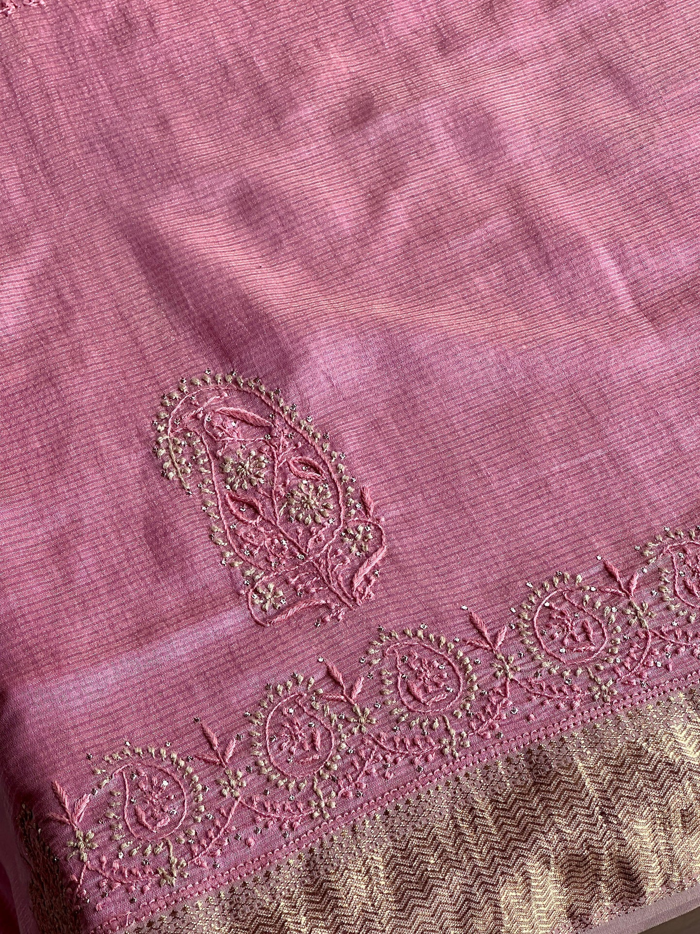 Pink Shade Chanderi Chikankari Saree