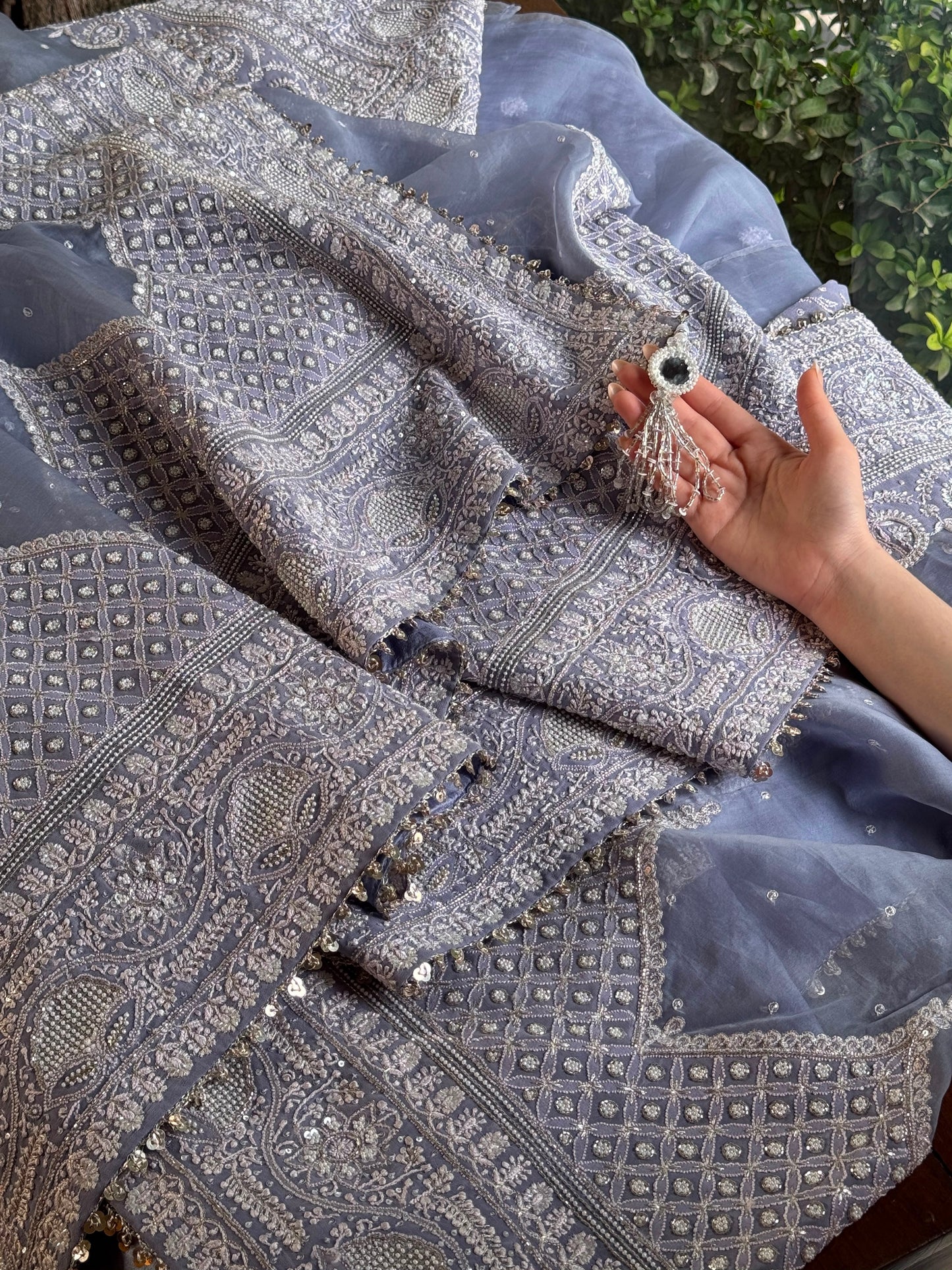 Noor Mauve Blue Chikankari Saree With Blouse