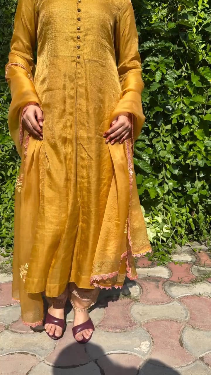 Mustard Yellow Tissue Silk Dagla Kurta Set