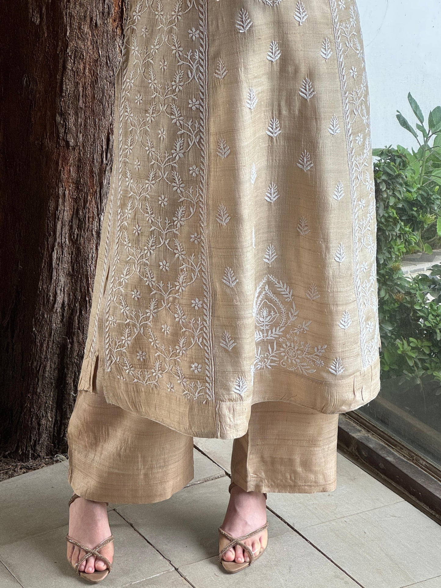 Natural Beige Chikankari Ready to Wear Kurta