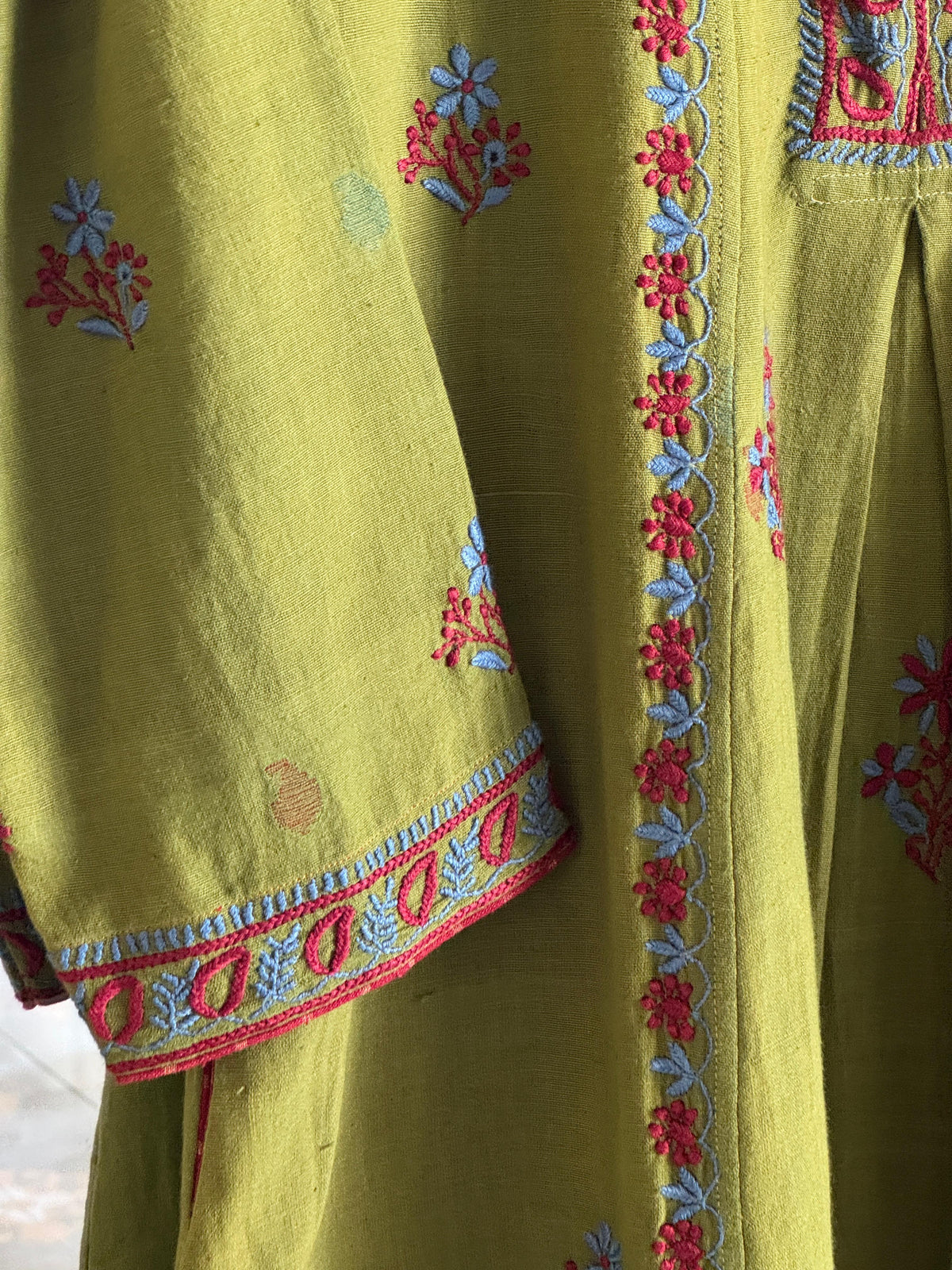 Green Malkha Handspun Chikankari Tunic