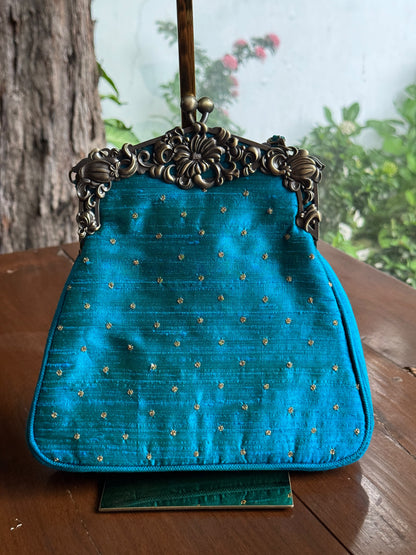 Teal Blue Shade Vintage Motif Ari Sling Bags