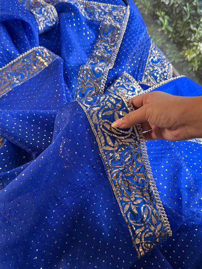 Royal Blue Shade Mukaish Lakh Dana Saree With Blouse
