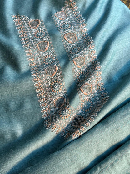 Green Shade Moonga Silk Chikankari Men’s Kurta Fabrics