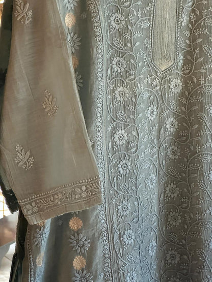 Blue Shade Zari Chanderi Chikankari Ready to Wear Tunics