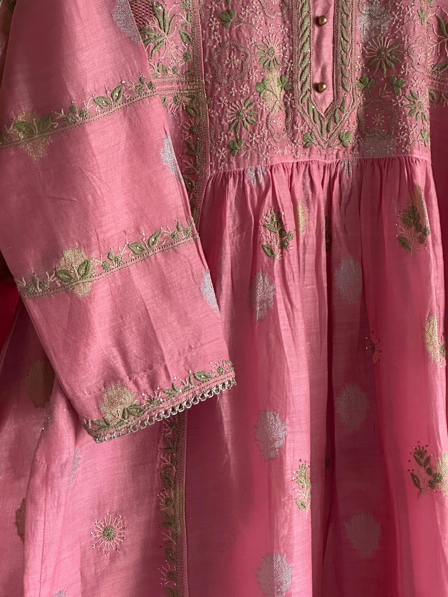 Mauve Pink Zari Chanderi Chikankari Ready to Wear Tunics