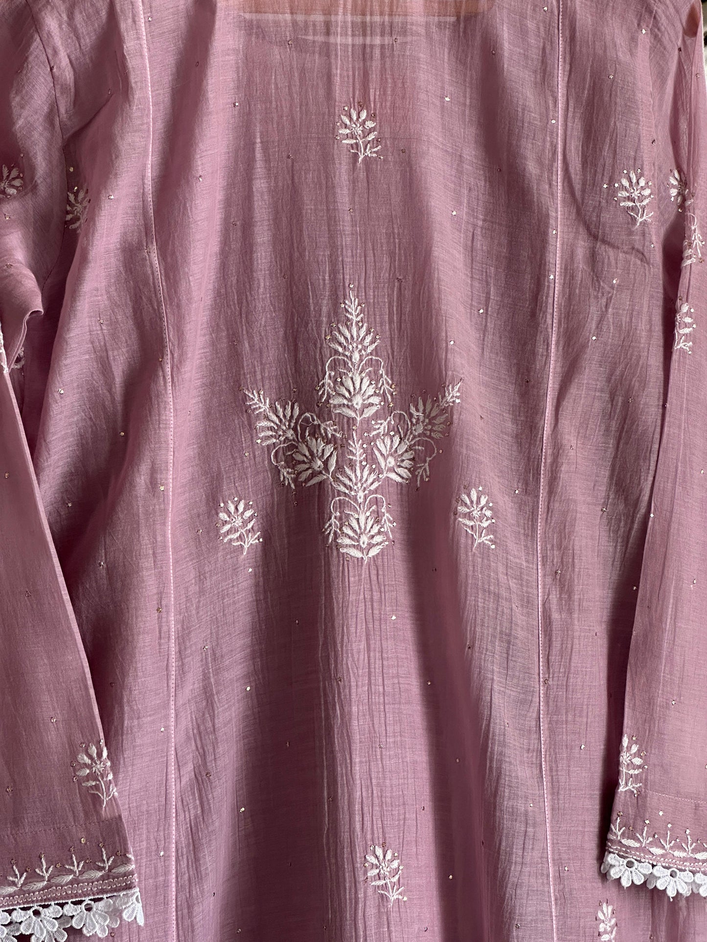 Lavender Shade Malmal Mukaish Kamdani Chikankari Kalidar Angarkha