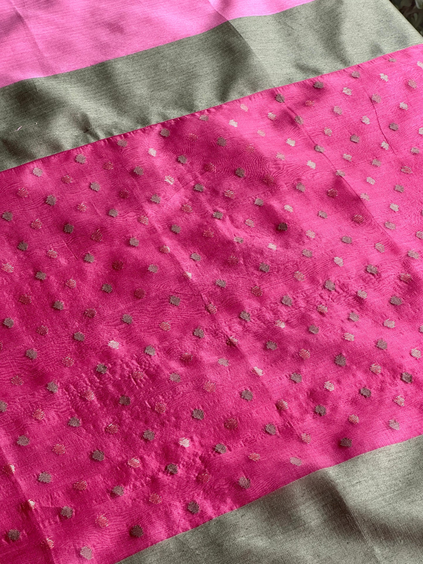 Hot Pink Woven Butta Saree with Contrast Grey Border