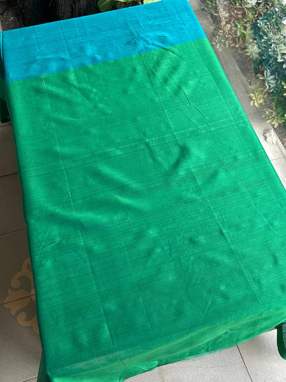 Blue Woven Butta Saree with Contrast Green Border