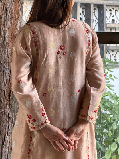 Almond Pink Zari Chanderi Chikankari Ready to Wear Tunics