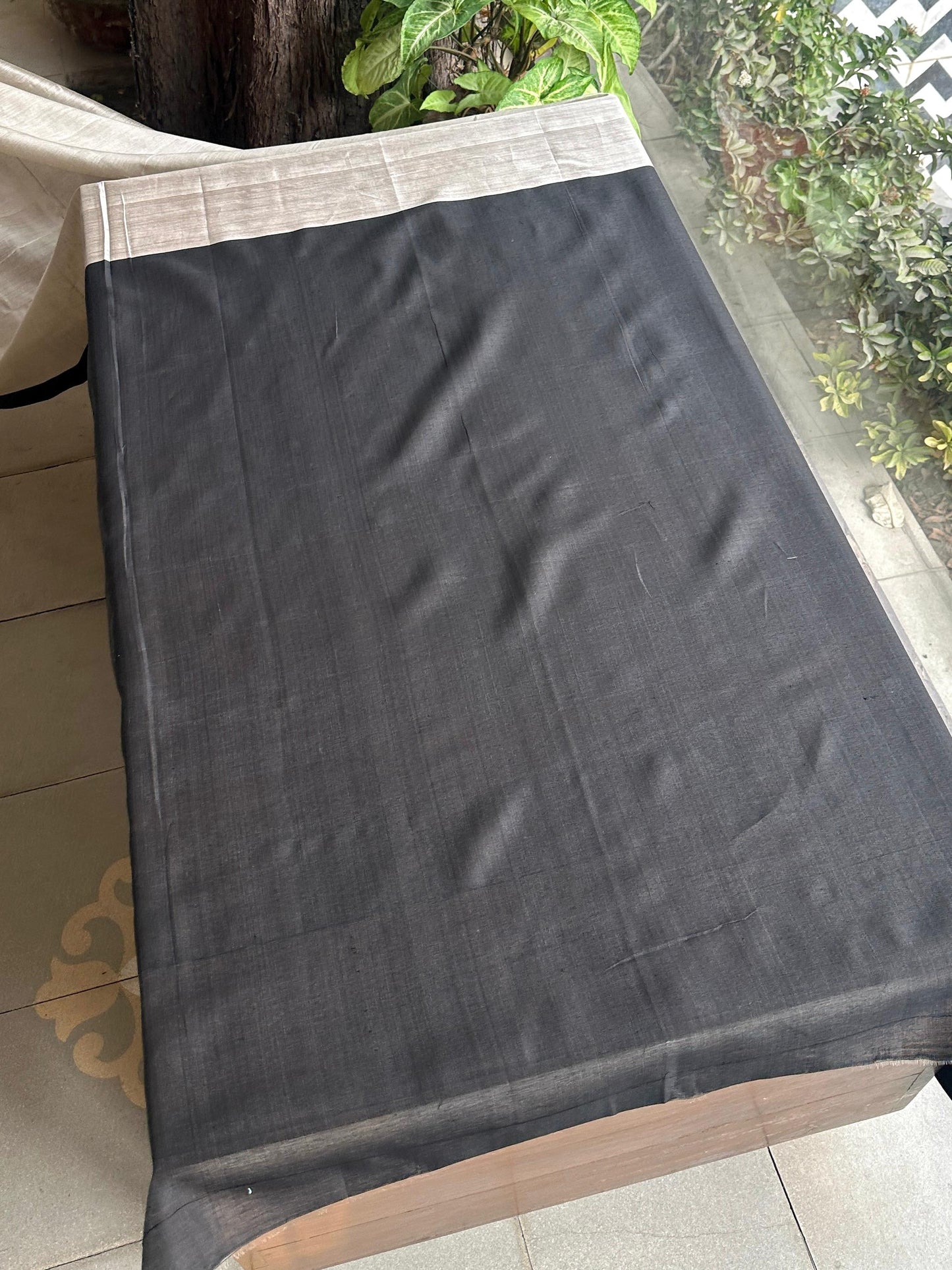 Grey Woven Butta Saree with Contrast Black Border