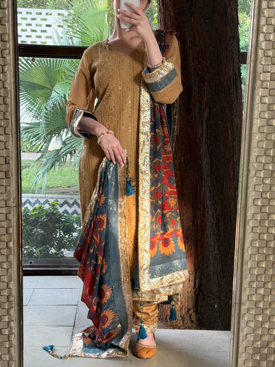 Turmeric Yellow Chikankari Pure Georgette Churidar Set with Kalamkari Dupatta