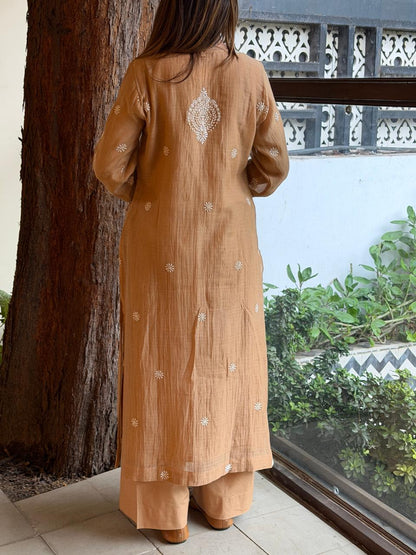 Crush Mul Heavy Chikankari Yoke Kurta Set