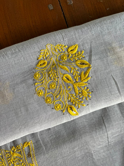 Grey Shade Mal Cotton Chikankari Unstitched Kurta Dupatta Fabric With Mukaish Badla