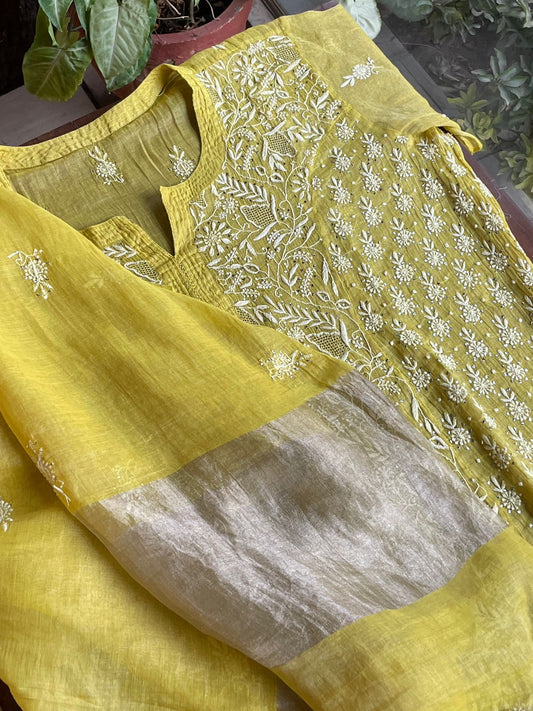 Neon Shade Shade | Tissue Silk Chikankari Work Kurta Set