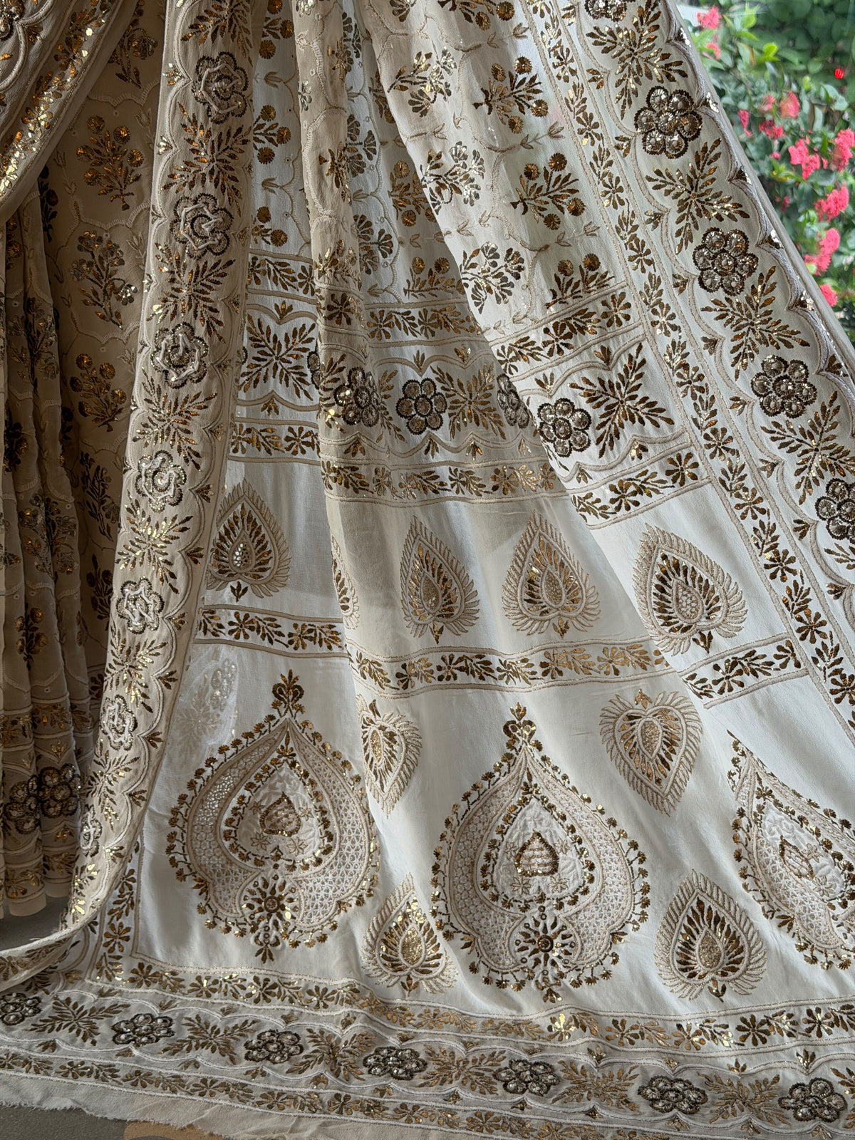 Vintage Dual Shade Mukaish Chikan Heriloom Saree with Blouse