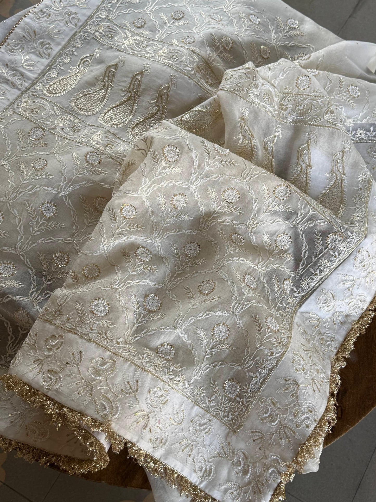 Noor Organza White Butterfly Chikankari Saree