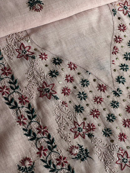 Beige Multi Mul Chanderi Silk Kalamkari Unstitched Kurta Dupatta Set
