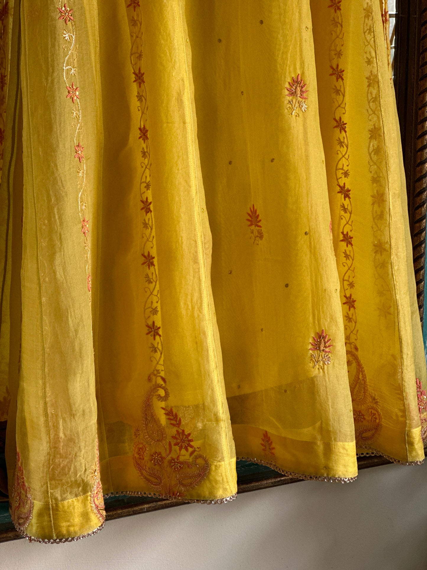 Saffron Mango Shade Noor Organza Chikankari Anarkali