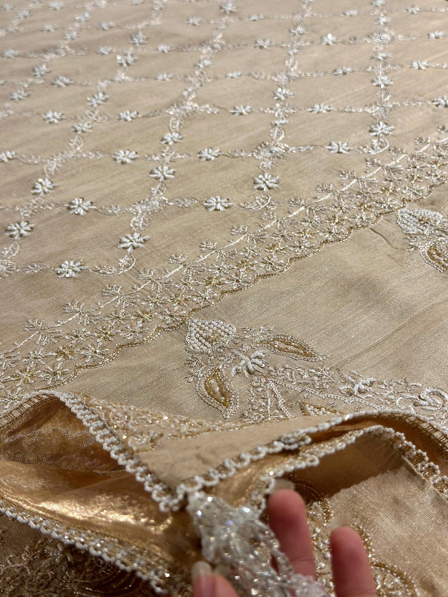 Natural Shade Fine Chikankari Ari Tissue Silk Dupatta